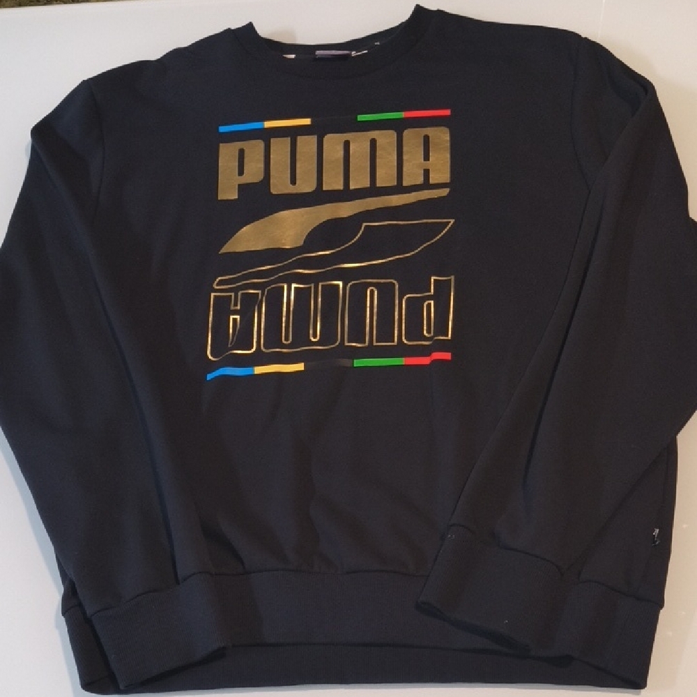 Puma Men's Black Sweater with Gold and Colorful Accents